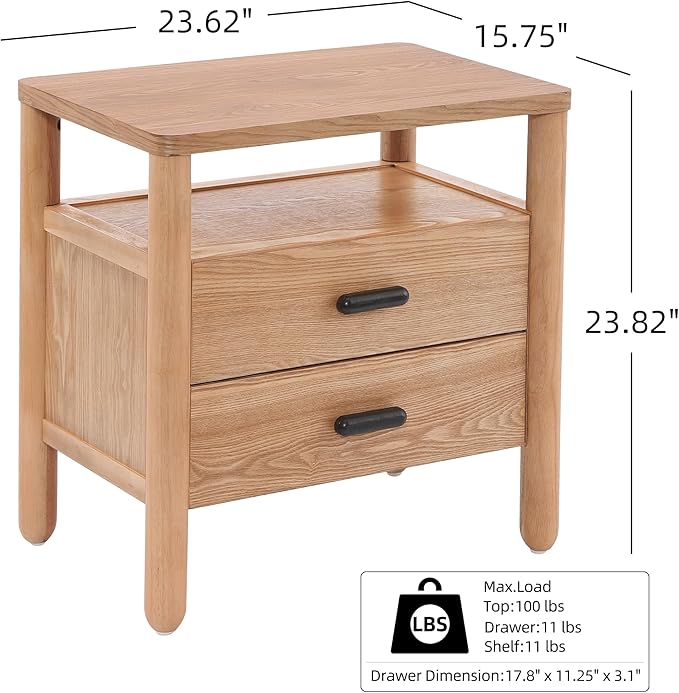 Christopher Knight Home Delwyn Modern Nightstand, Wooden Small Night Stand with Drawers and Open Storage Shelf, Bedside Table/End Table with Rounded Legs, Multipurpose Storage Cabinet, Natural