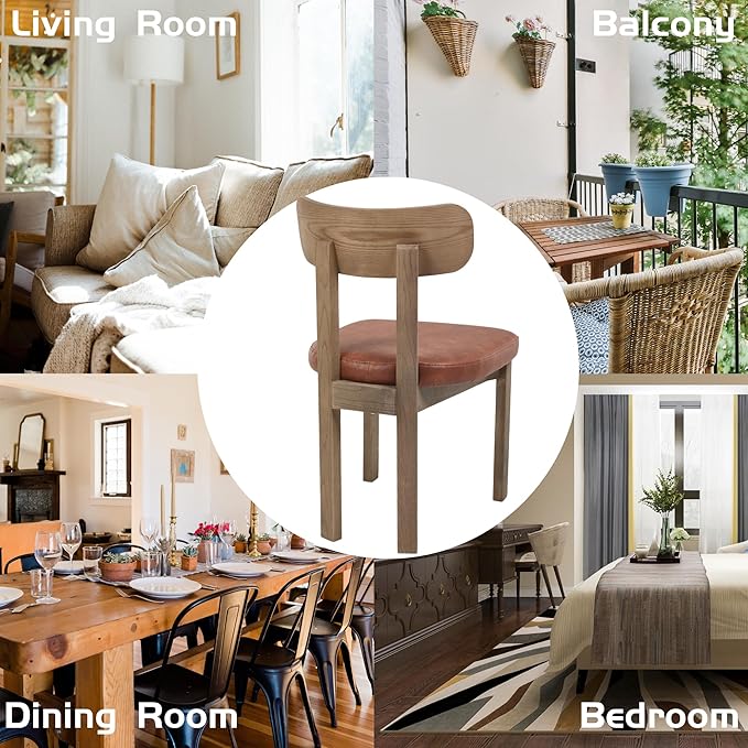 Brown Dining Chairs Set of 2, Mid Century Modern Leather Dining Room Chairs with Curved Back, Armless Kitchen Chairs for Living Room/Restaurant/Balcony/Bedroom/Home Desk/Task