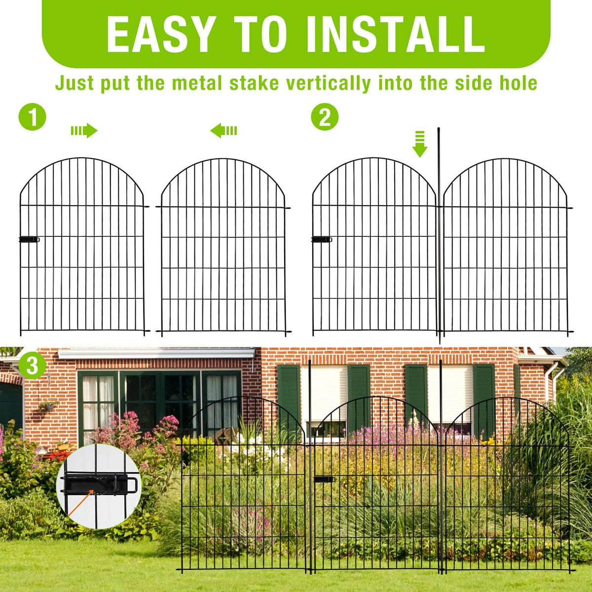 Tall Garden Fence Animal Barrier with Gate,36 in(H) 14 Panels Garden Fences Total 32ft(L) No Dig Temporary Dog Fence for Outdoor Yard, Rustproof Metal Wire Tall Decorative Fencing