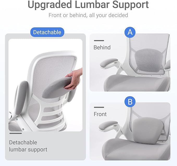 HYLONE 400lbs Heavy Duty Office Chair, 5" Thickened Seat Ergonomic Desk Chair with Adjustable Armrests, Home Office Computer Chairs for Long Hours Mesh Executive Chair(Grey)