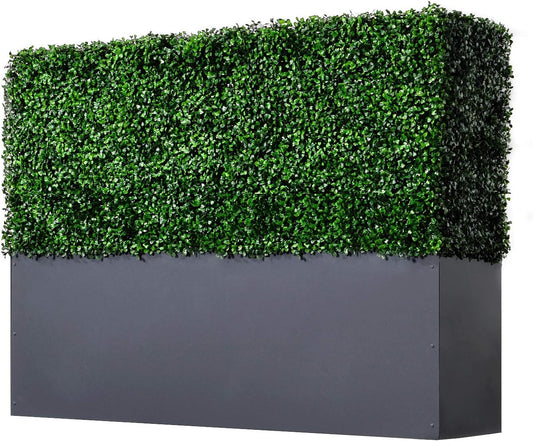 AGPL Upgraded Artificial Boxwood Hedge Wall with Gray Color Planter Box (33.5" Height 48" Width 12" Deep) …