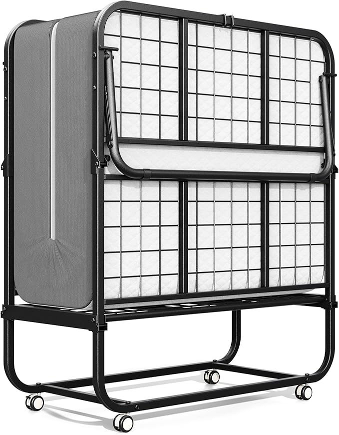 INTERGREAT Folding Bed, 75" x 31"Cot Size Portable Folding Beds for Adults, Metal Foldable Bed on Wheels for Guest, Space Saving Roll Away Beds for Easy Storage