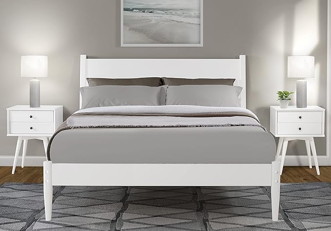Camaflexi Mid-Century Panel Bed - Full Size - White Finish