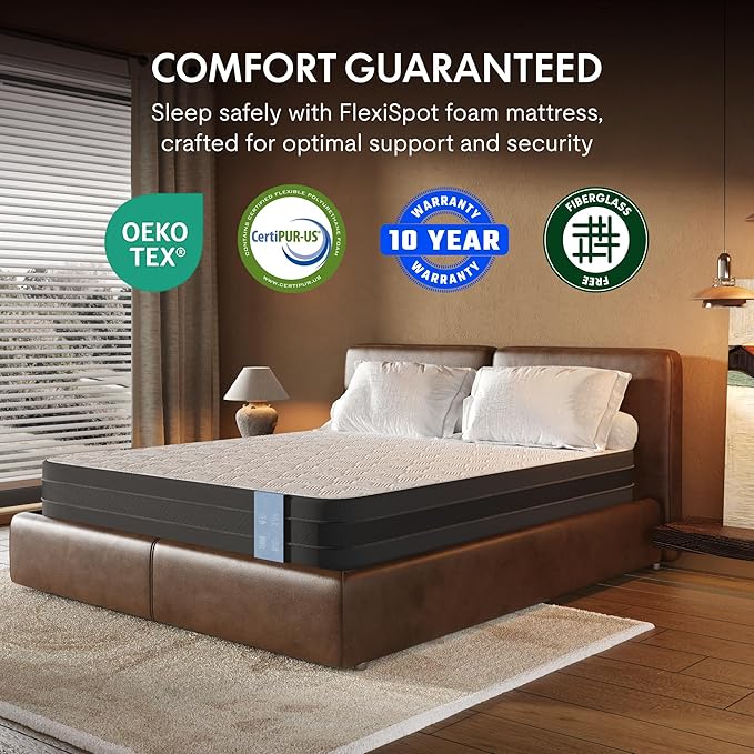 FLEXISPOT Queen All-in-One Adjustable Bed with 10" Gel Memory Foam Mattress, Linen Upholstered Bed Frame, Head & Foot Incline, Adjustable Headboard, 10-Year Warranty, Sage
