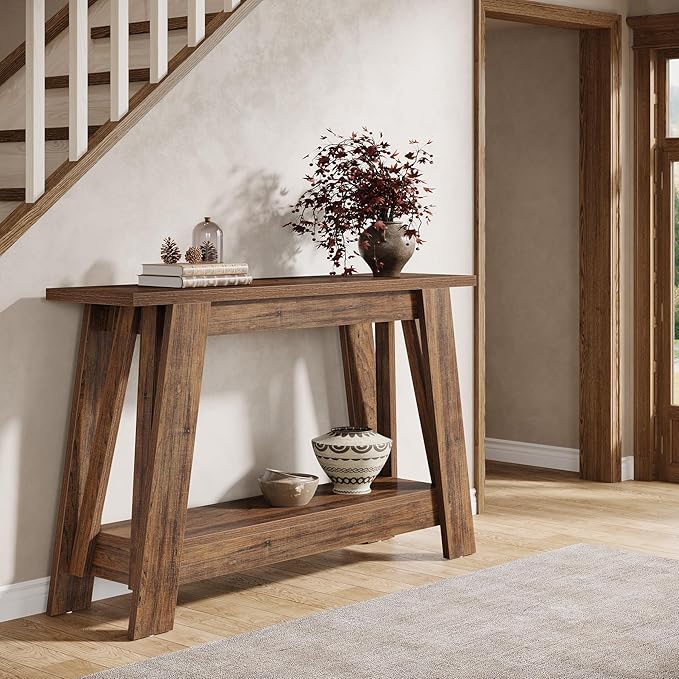 Tribesigns 41.3" Farmhouse Console Table, 2-Tier Wooden Entryway Table with Storage, Rustic Narrow Behind Couch for Living Room, Hallway, Foyer, Rustic Brown