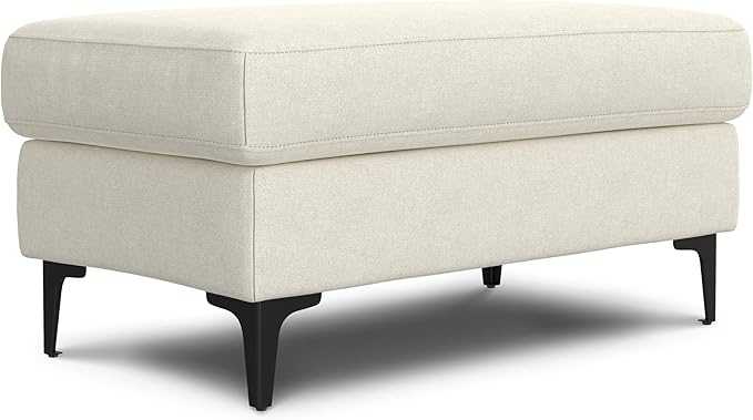 SIMPLIHOME Ava Sofa and Ottoman in 100% Recycled Polyester Performance Fabric, Cream, 90-inch-wide 3-Seater Couch and Matching 36-inch-wide Table Ottoman for Living Room, 2-Piece Set