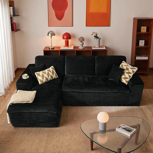 106" Oversized Couch Sofa, L Shape Couches for Living Room, No Assembly Required Corduroy Sectional Sofas with Left Facing Chaise for Home Apartment