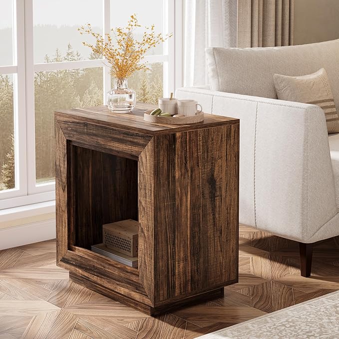 Tribesigns Rustic Brown End Table, 24" Side Table with Storage Shelf, Farmhouse Style Nightstand Bedside Table for Small Spaces, Bedroom, Living Room, Entryway, Easy Assembly (1, Brown)