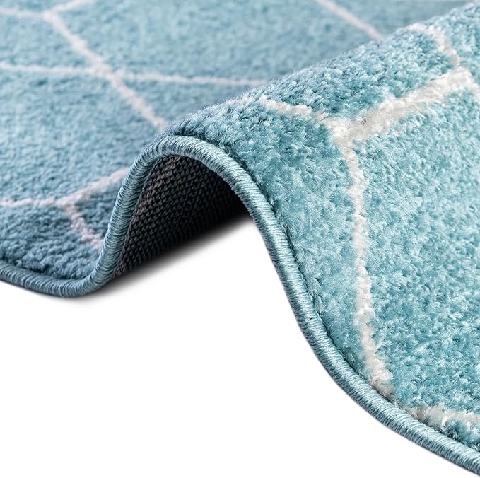 Unique Loom Trellis Frieze Collection Area Rug - Geometric (2' x 6' 1" Runner Light Blue/Ivory)
