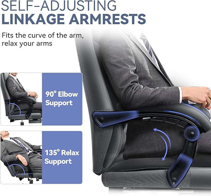 Big and Tall Reclining Executive Leather Office Desk Chair with Footrest and Lumbar Support