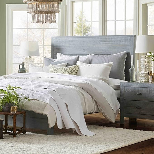 Grain Wood Furniture Montauk Solid Wood Bed, King Size, Rustic Grey