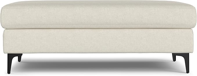 SIMPLIHOME Ava Large Rectangular Ottoman in 100% Recycled Polyester Tightly Woven Performance Fabric, Cream, 48-inches Wide, Multipurpose Table or Footrest Ottoman, Assembled, For Living Room