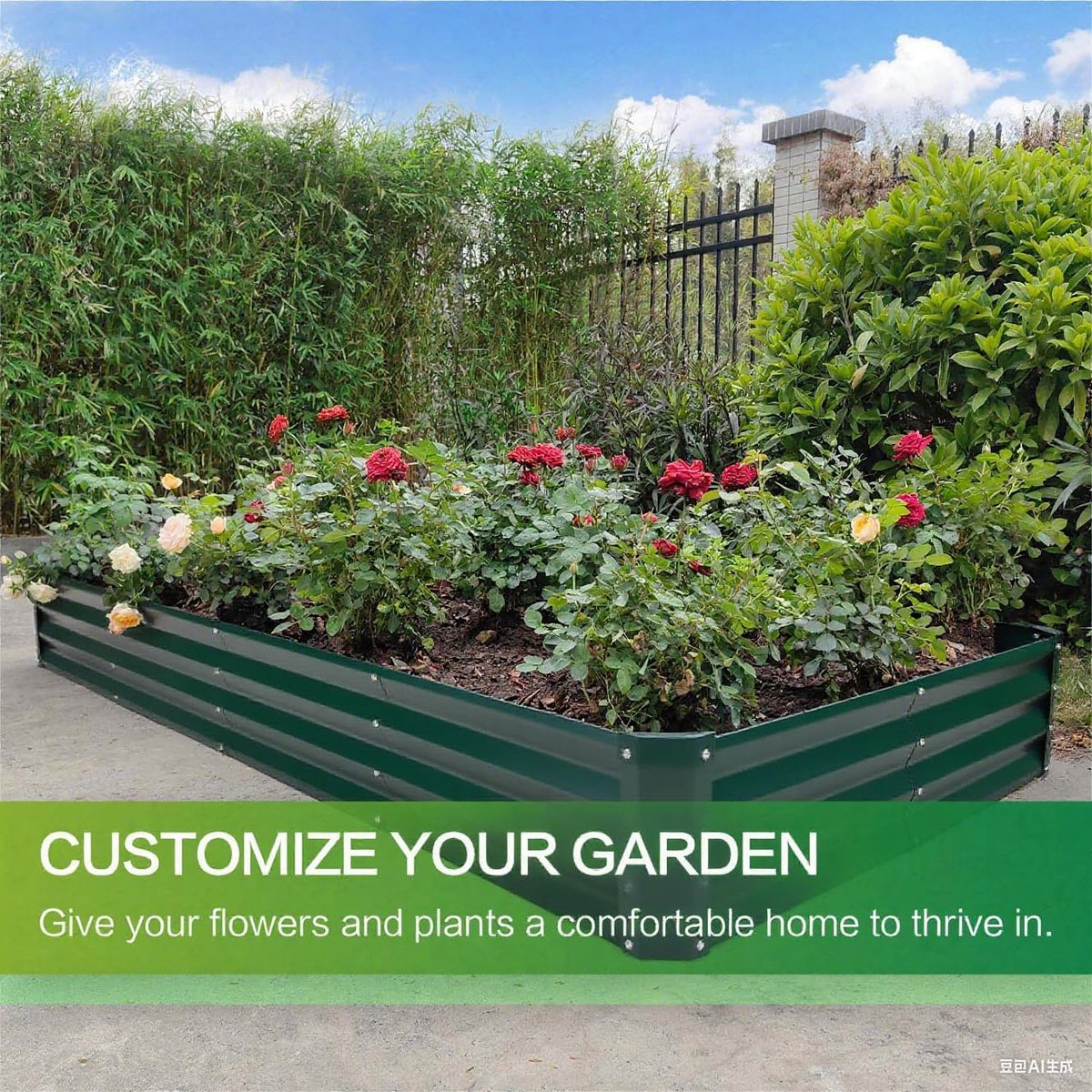 GARDMAX 8x4x1FT Galvanized Raised Garden Bed Kit, Metal Planter Boxes Outdoor with Easy Assembly, Large Garden Bed for Vegetables, Fruits, Flower, Herbs Rectangle Dark Green