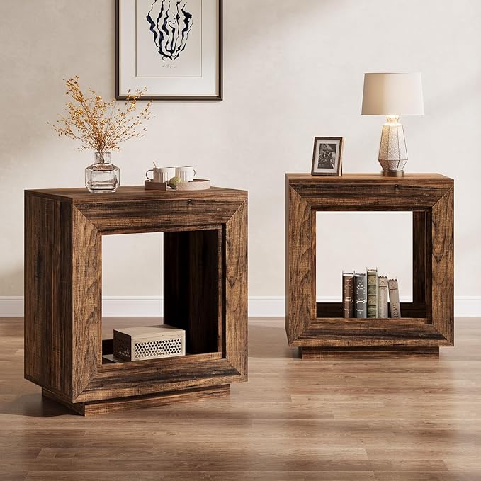 Tribesigns Rustic Brown End Table, 24" Side Table with Storage Shelf, Farmhouse Style Nightstand Bedside Table for Small Spaces, Bedroom, Living Room, Entryway, Easy Assembly (1, Brown)