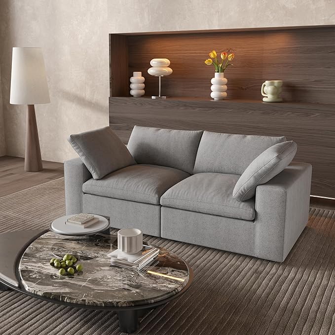 WJShome 80.3" Cloud Modular Sectional Sofa with Thick Cushion, Wide LoveSofa Minimalist Sofa Couch,Deep Seat Couches for Living Room Sofa Sets(Light Grey, LoveSeat)