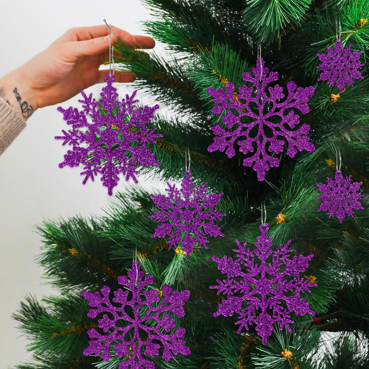 36pcs Christmas Deep Purple Snowflake Ornaments，Plastic Dark Purple Snow Flakes Hanging Ornaments for Christmas Tree Decor Winter Wonderland Frozen Birthday Party Holiday Home Decor Craft Snowflakes