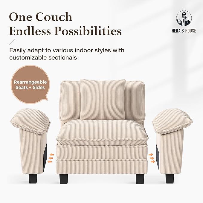 HERA'S HOUSE 88" Modular Sectional Sofa, Loveseat Couches for Living Room, Comfy Cloud Couch 2-Seater Deep Seat Sofa with Throw Pillow, Corduroy Beige
