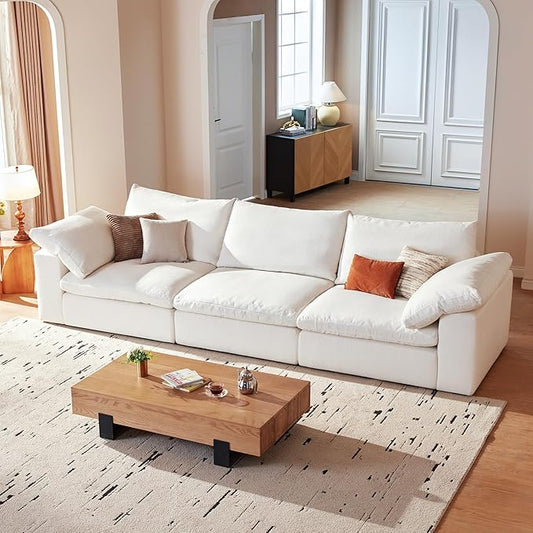 Modular Cloud Sofa, 110.2" Cloud Sectional Couches with Deep Seat, 3-Seat Couch for Living Room, Modern Comfy Couch with Washable Cover, Wide Armrest (White)