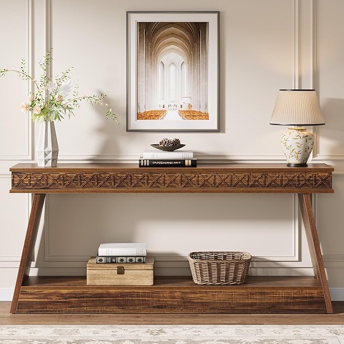 Tribesigns Farmhouse Console Table, 70.9-Inch Extra Long Entryway Table with Storage, 2-Tier Narrow Sofa Table Behind Couch, Wooden Accent Table for Living Room, Hallway, Foyer, Dark Brown