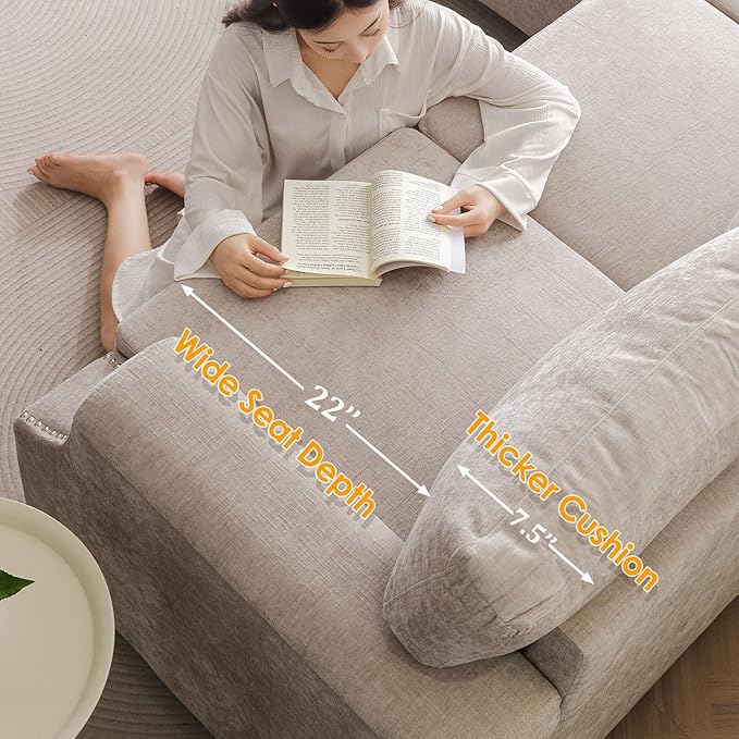 85" Sectional Couches with Storage Ottoman,L Shaped Couch with Armrest Organizer,3-Seater Sofa,Thick Cushions,Small Sofas for Living Room,Bedroom,Apartment,Chenille,Khaki