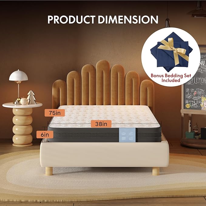 FLEXISPOT 6'' Twin Size Cooling Gel Memory Foam Mattress, Viscose from Bamboo, Medium Firm, 10-Year Warranty, Mattress-in-A-Box, Certi-PUR & Oeko-TEX Certified, Washable, Fire-Resistant.