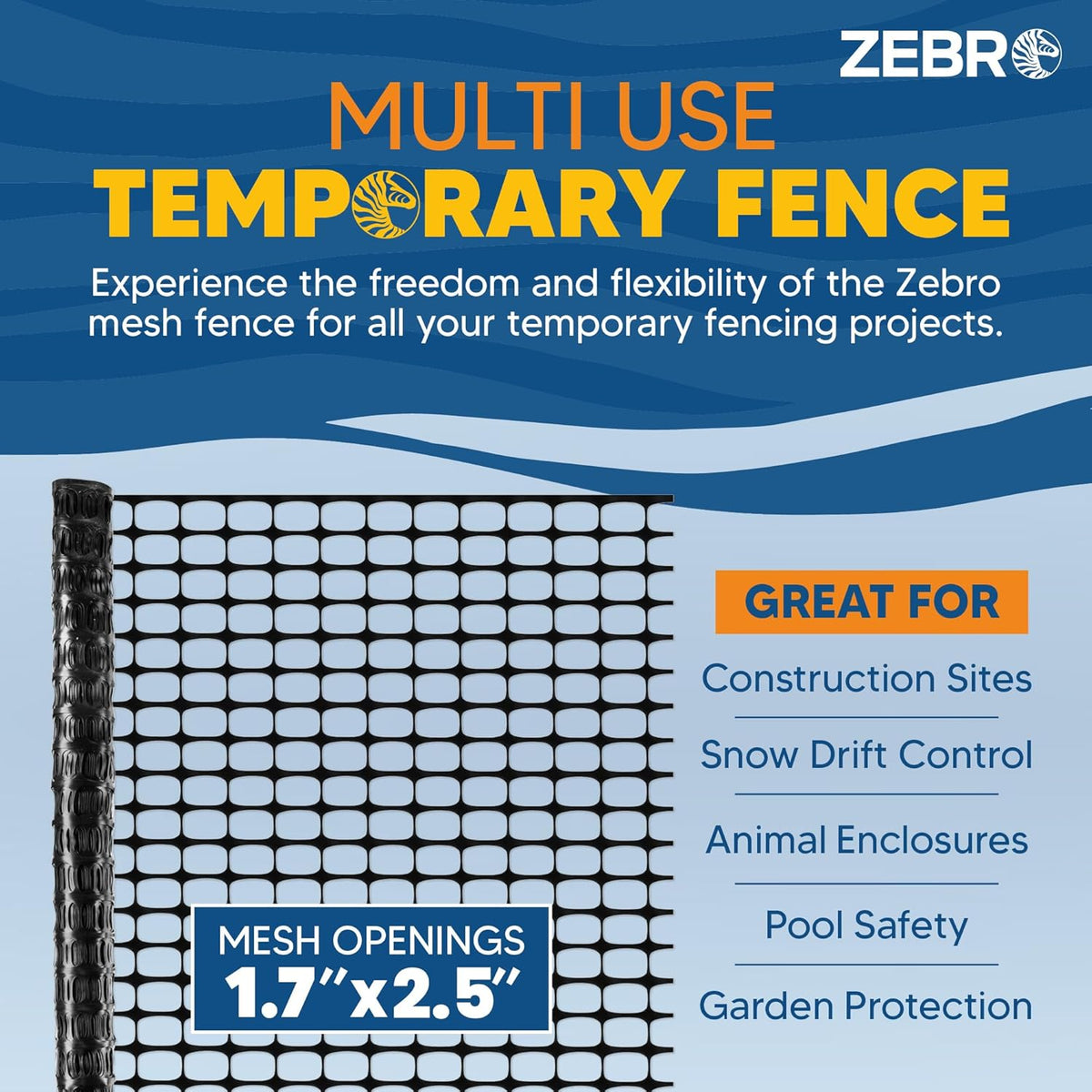ZEBRO 4' x 100' Orange Plastic Garden Fence Roll – Light Duty Mesh Fencing for Temporary Fence, Snow, Garden Netting, Animal Barrier, Agricultural Fencing & Lawn Protection