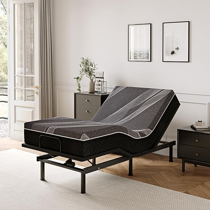 Twin XL Adjustable Bed Base Frame with Wireless Remote + 12 Inch Twin XL Gel Memory Foam Mattress Bed in a Box, Head and Foot Incline, Zero Gravity, Fiberglass Free, 80" × 38"