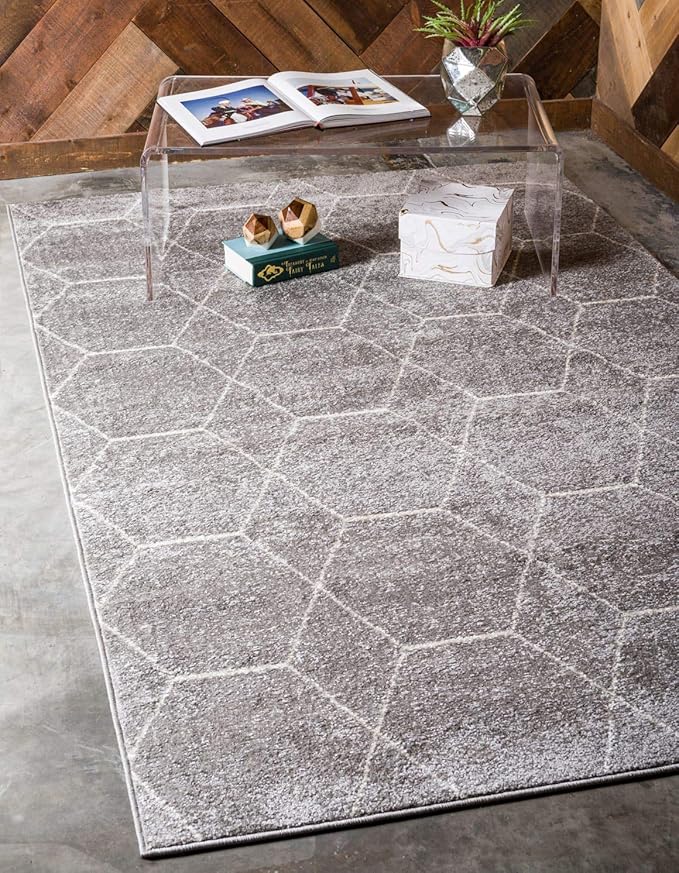 Unique Loom Trellis Frieze Collection Area Rug - Geometric (3' 3" x 5' 3", Light Gray/ Ivory)