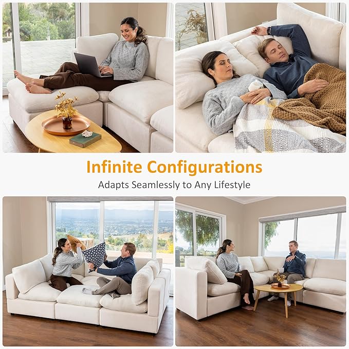 VANOMi Modular Sectional Sofa, Convertible Sofa Couch Modular Sofa with Ottoman, Sectional Sofas for Living Room Small Apartments