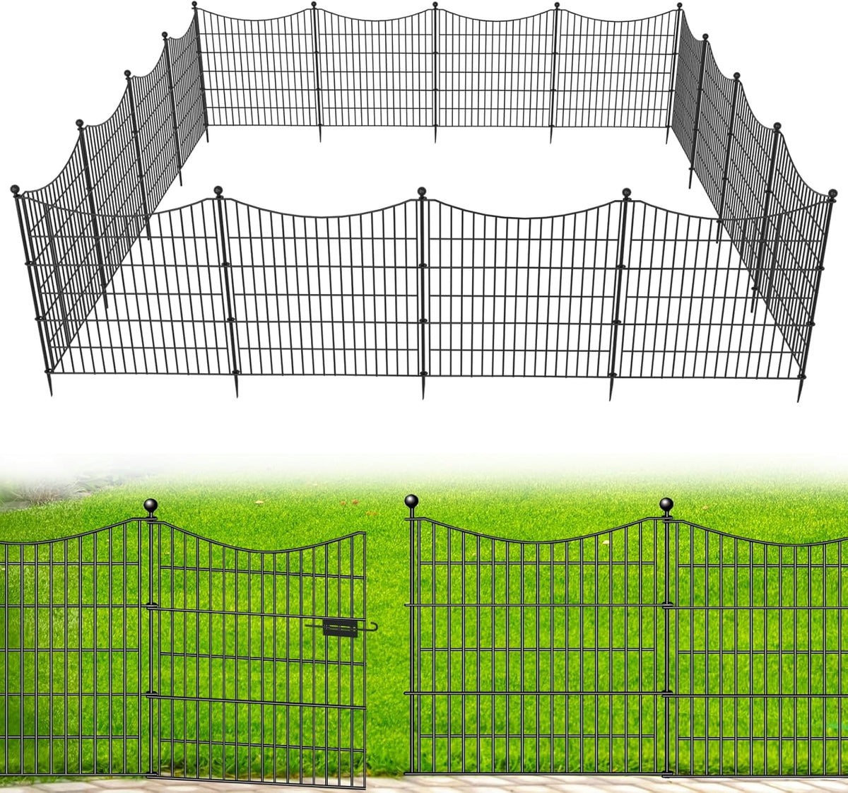 25 Panels Decorative Garden Fence with Gate, 32 in(H) X 59 ft(L) No Dig Dog Fence Animal Barrier Outdoor for Yard, Rustproof Metal Garden Edging and Borders, Temporary Fencing Stakes