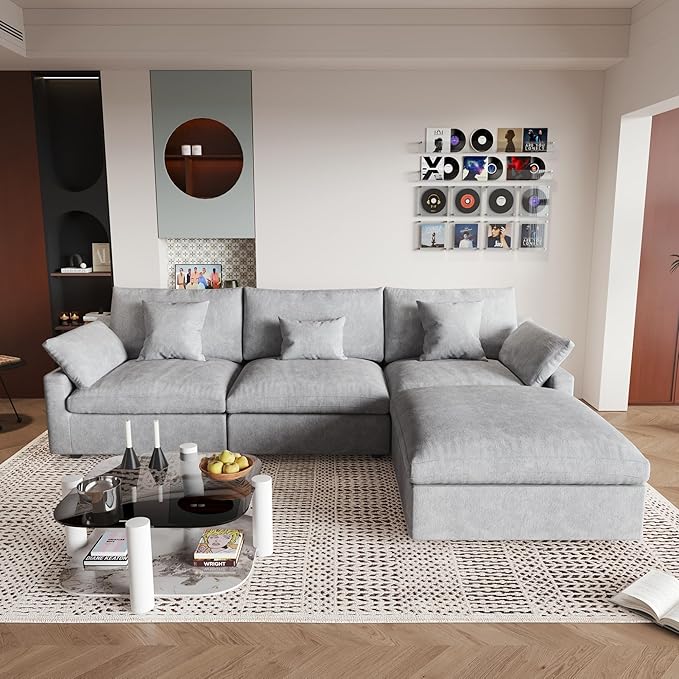 JACH L-Shaped Sectional Couches for Living Room, Cloud Sectional Couch with Deep Seat, Modular Sectional Sofa with Chaise, Covers Removeable & Washable, Sofas Furniture for Living Room, Light Grey