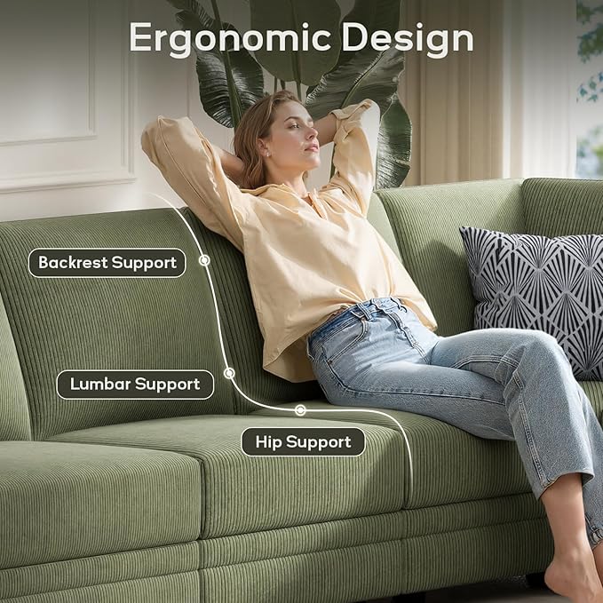 Wanderwell Oversized Modular Sectional Sofa, 6-Seater U Shaped Couches with Movable Ottoman,Corduroy Sectional Couch with Wide and Deep Seats Suitable for Living Room,Bedroom,Apartment (Olive, U-6)