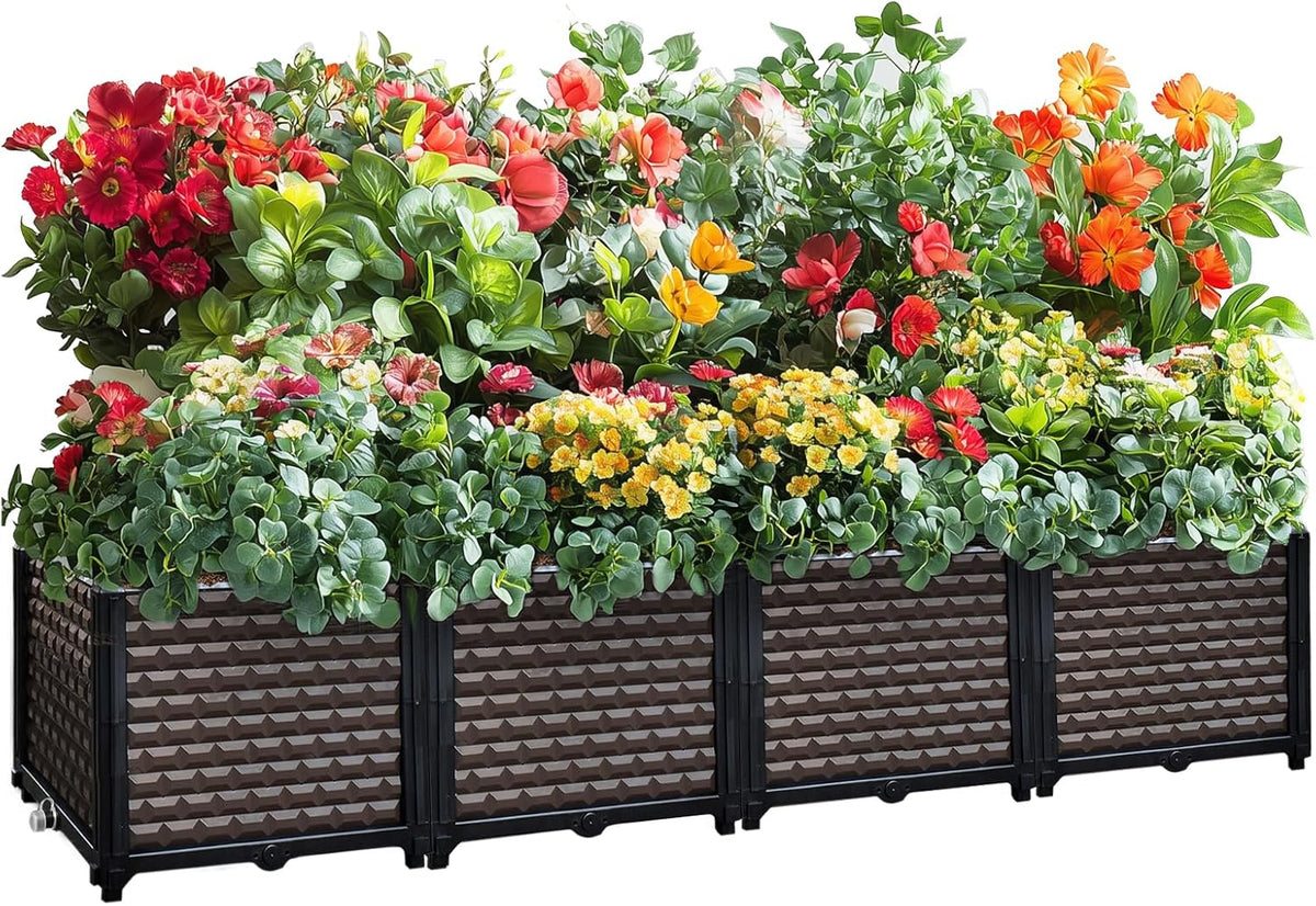 Large Planters for Outdoor Plants 14" Tall Planter Box, Raised Beds for Gardening Self Watering, Elevated Planter Box with Legs, Rectangular Garden Planters for Outdoor Plants Flowers, 62.9"L x 15.7"W