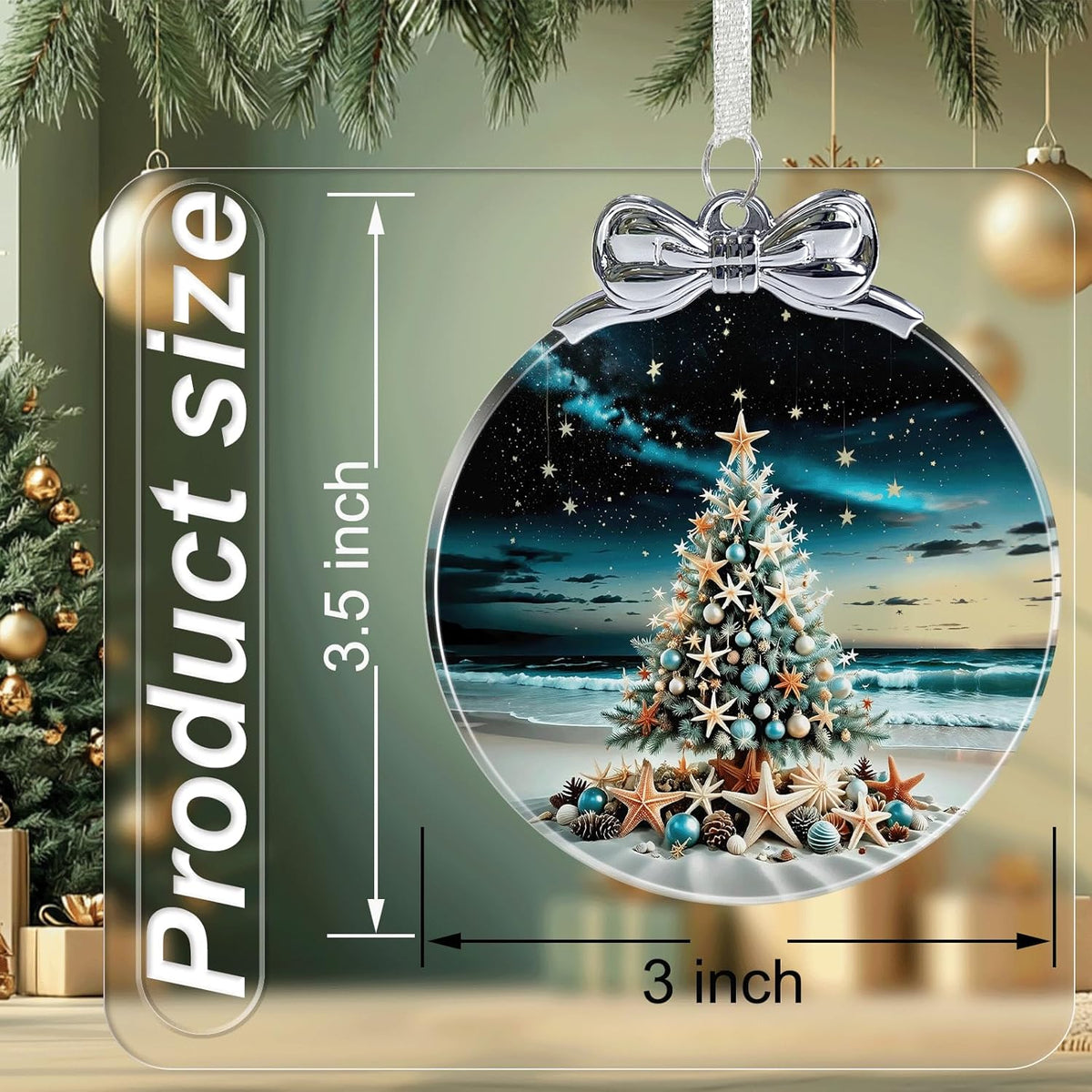 Seaside Christmas Tree Stained Glass Christmas Ornament - Hanging Ornaments for Christmas Tree Decorations - Holiday Keepsake Present Exchange Idea