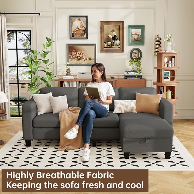 ZeeFu Sectional and Sofa Couches for Living Room - 78'' 3 Seater L-Shaped Modular Couch with Storage Ottoman - Modern Velevt Fabric Upholstered Sofa Set for Small Space Apartment Office