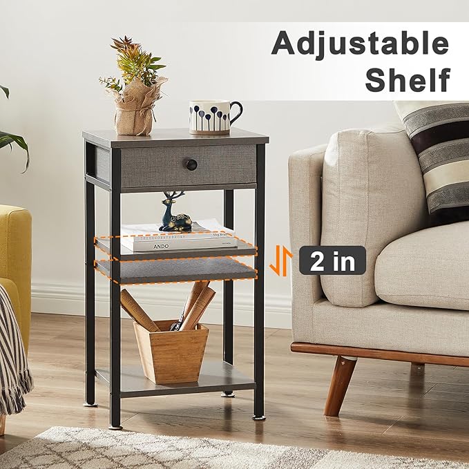 VECELO Tall End Table Set of 2,Nightstand with Drawer and Adjustable Storage Shelf,27.6 inch Side Table for Living Room/Bedroom/Entryway Small Spaces