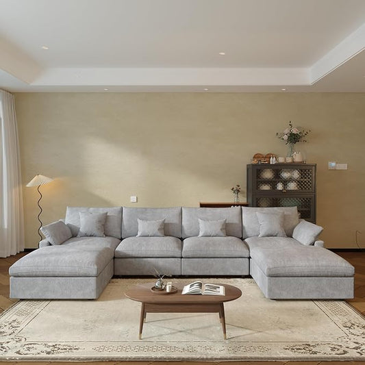 JACH U-Shaped Sectional Couches for Living Room, Cloud Sectional Couch with Deep Seat, 155.9" Modular Sofa with Chaise, Covers Removeable & Washable, Sofas Furniture for Living Room, Light Grey