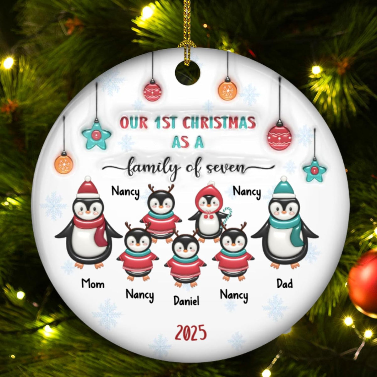 2025 Family Christmas Ornament - Personalized Custom Penguin Family Ornament - Holiday Tree Decoration Keepsake Gift