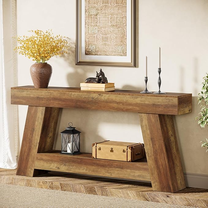 Tribesigns 70.9" Extra Long Console Table, Farmhouse 2-Tier Wooden Sofa Table, Rustic Entryway Tables with Open Storage Shelf for Entrance, Hallway, Living Room (Rustic Brown)