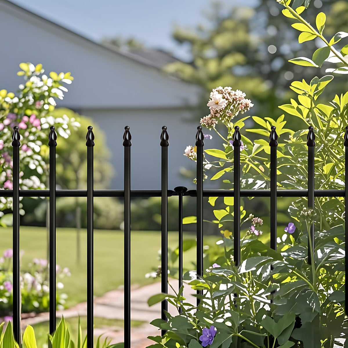 Metal Garden Fence 24 inch H x 24 inch W (10 Panels, Total Length 20 ft) Decorative Fence Border Fence Landscape Fencing for Dog, Flower Bed, Yard, Animal Barrier