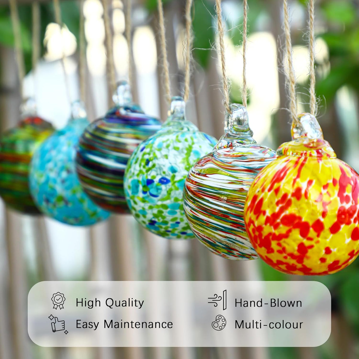 Set of 6 Hand Blown Glass Christmas Ornaments Hanging Gazing Ball Witches Ball Friendship Decor for Garden Patio Window