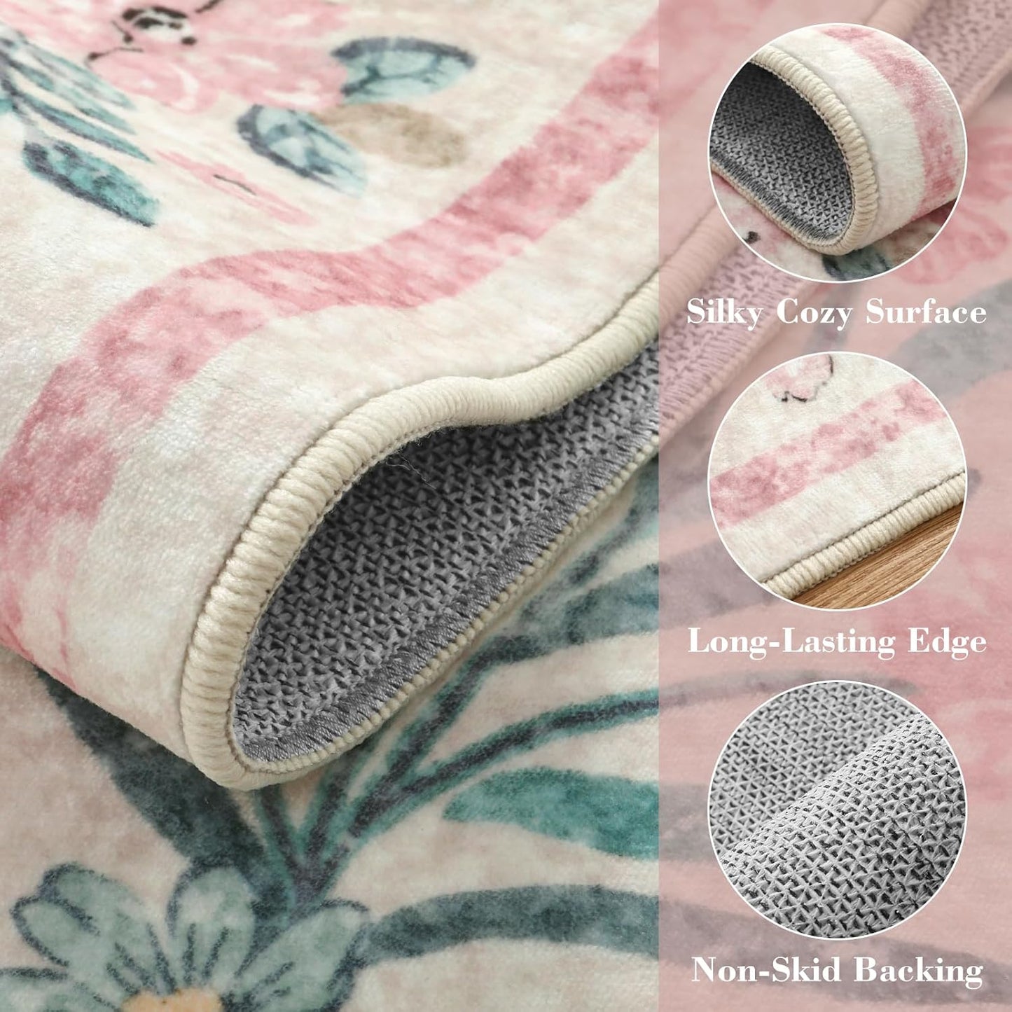 Wonnitar 8 x 10 Area Rugs for Living Room, Boho Large Washable Bedroom Rug 8x10, Soft Pink Floral Carpet Non Slip, Low Pile Indoor Carpet for Girls Room Playroom Nursery