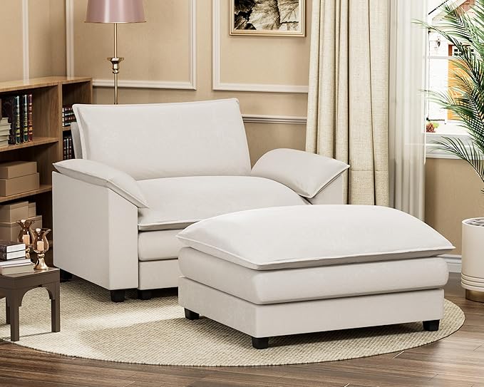 Homall 40" Modular Sectional Sofa, Single Sofa Couch with Reversible Ottoman, DIY Combination Chenille Deep 1-Seat Cloud Couch for Living Room, Apartment (White, Single Sofa Chair)