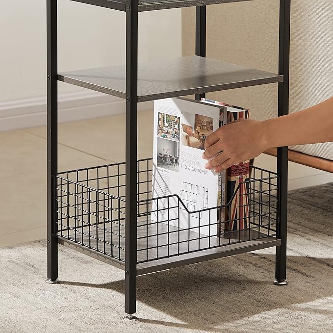 VECELO Tall Side End Table,Nightstands Shelf Storage Organizer with U-Shape Shlef Basket and Drawer for Telephone Entryway/Living Room/Bedroom/Kitchen,Small Spaces,Hemp Gray,27.5" H,1 Set