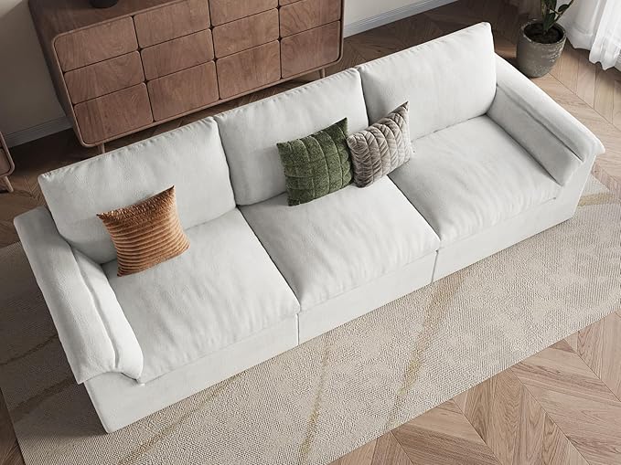 EASE MOOSE Oversized Boneless Couch for Living Room, Sectional Cloud Sofa, Modular Cloud Couch, 3-Seater Deep Seat Sofas with Pillow for Bedroom, Apartment, No Assembly Required, Chenille (White)