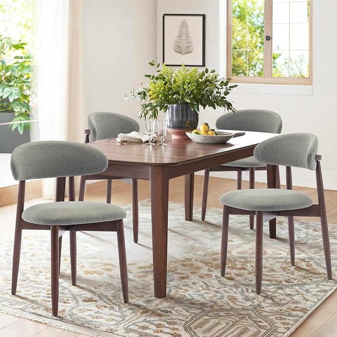 COLAMY Wooden Dining Room Chairs Set of 4, Modern Upholstered Fabric Dining Chairs, Farmhouse Kitchen Side Chair with Foot Pegs, Green