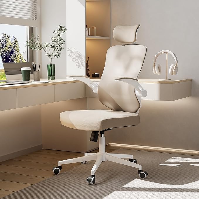 Office Chair,Ergonomic Comfy Home Desk Chair with 350LBS Capacity,High Back Gaming Chair with Wheels,Mesh Computer Chair,Lumbar Support, Adjustable Headrest,Flip-up Armrest