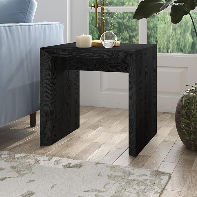 Henn&Hart 22" Wide Rectangular Side Table in Natural Black, for Home, Living Room, Bedroom, Entertainment Room, Office