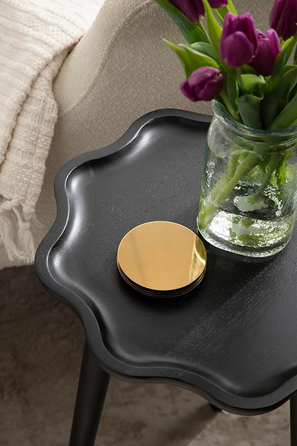 Kate and Laurel Alezar Modern Wooden Round Side Table, 15 x 15 x 22, Black, Solid Wood End Table with Wavy Edge for Bedroom Nightstand or Living Room Accent Table