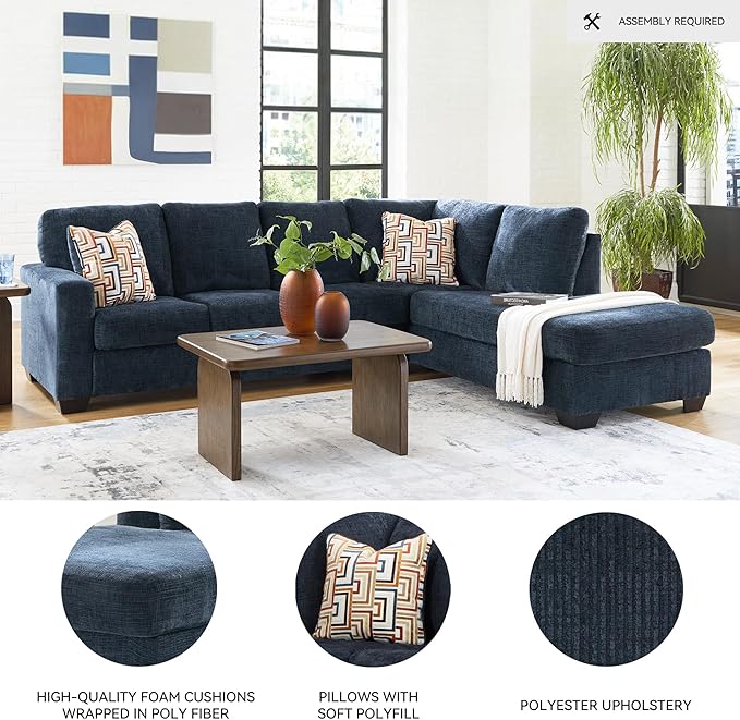 Signature Design by Ashley Aviemore Casual L-Shaped 2-Piece Sectional with Chaise for Living Room, Blue